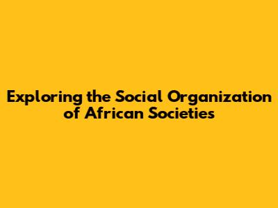 Exploring the Social Organization of African Societies