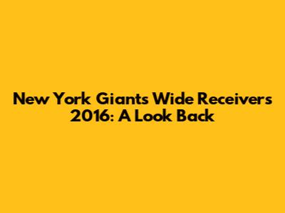New York Giants Wide Receivers 2016: A Look Back