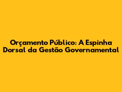 Orçamento Público: A Espinha Dorsal da Gestão Governamental