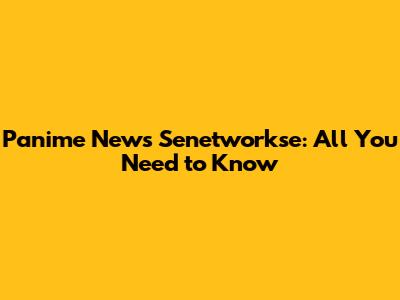 Panime News Senetwork'se: All You Need to Know
