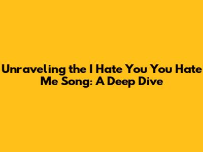 Unraveling the 'I Hate You You Hate Me' Song: A Deep Dive